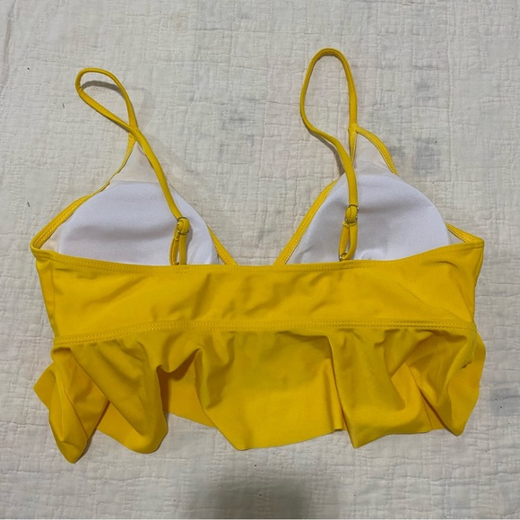 Ruffle Peplum Bikini Top Bright Yellow Yellow Wrap Top size Large Swimsuit - Picture 5 of 8